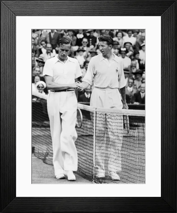 Framed Print : Don Budge Shaking Hands with Baron Gottfried Von Cramm over Net Framed Print : Don Budge Shaking Hands with Baron Gottfried Von Cramm over Net
