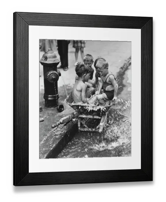 Framed Print : Boys Splashing by a Fire Hydrant Framed Print : Boys Splashing by a Fire Hydrant