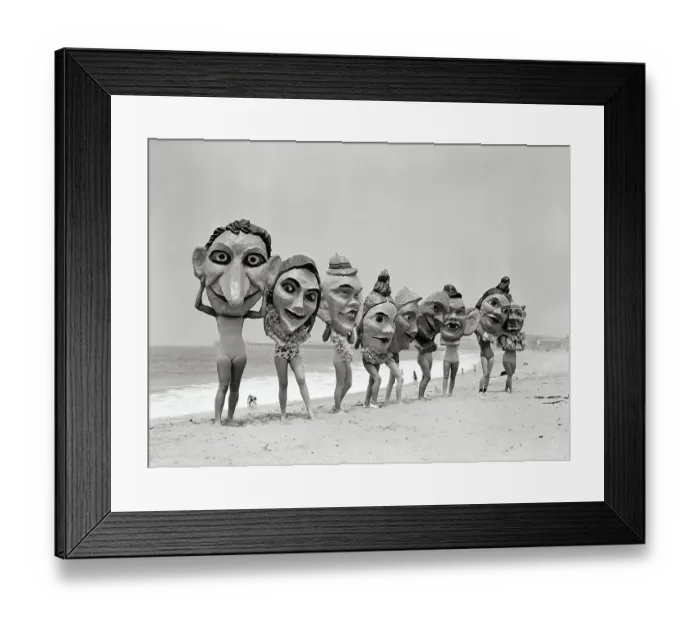 Framed Print : Women Holding Giant Masks Framed Print : Women Holding Giant Masks