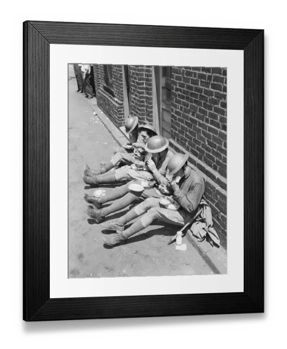 Framed Print : Guards Sit At Wall Eating Lunch Framed Print : Guards Sit At Wall Eating Lunch