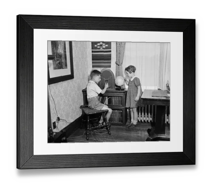 Framed Print : Children Listen to Radio for News of Amelia Earheart