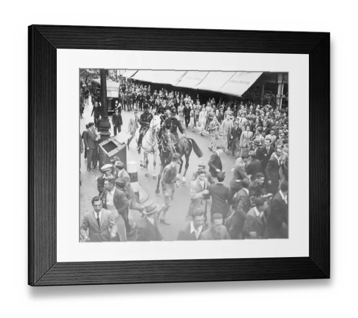 Framed Print : Mounted Police Disperse Crowd in London Framed Print : Mounted Police Disperse Crowd in London
