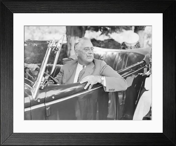 Framed Print : President Roosevelt Driving Car in Hyde Park Framed Print : President Roosevelt Driving Car in Hyde Park