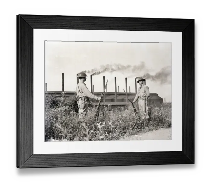Framed Print : Militiamen Guard Steel Plant Framed Print : Militiamen Guard Steel Plant