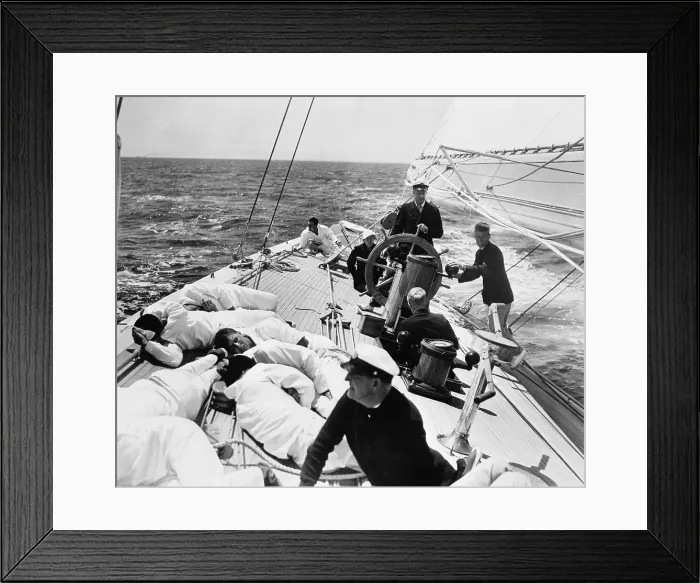 Framed Print : Harold Vanderbilt Controlling the Wheel Framed Print : Harold Vanderbilt Controlling the Wheel