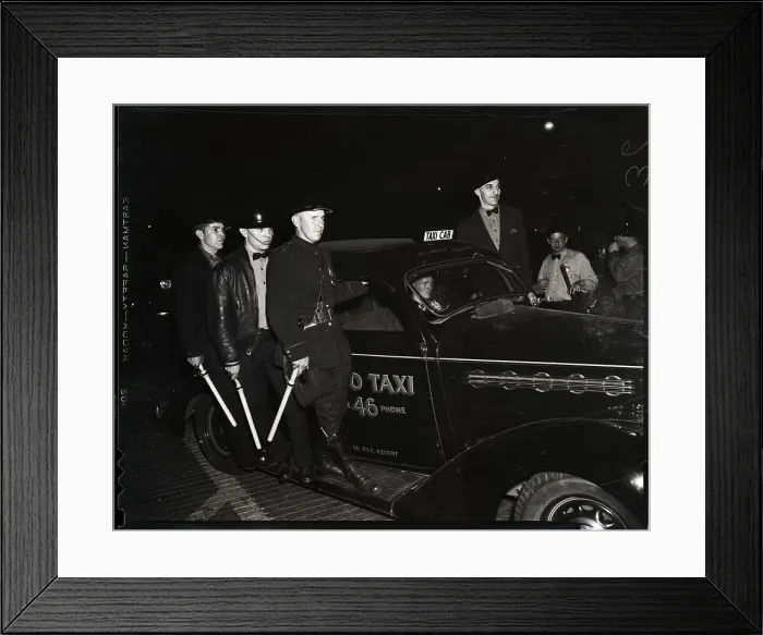 Framed Print : Vigilantes Stand on Taxi Running Boards Framed Print : Vigilantes Stand on Taxi Running Boards