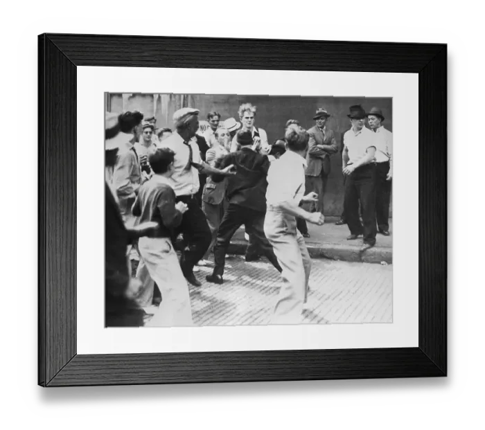 Framed Print : Mill Worker Fights to Cross Picket Line Framed Print : Mill Worker Fights to Cross Picket Line