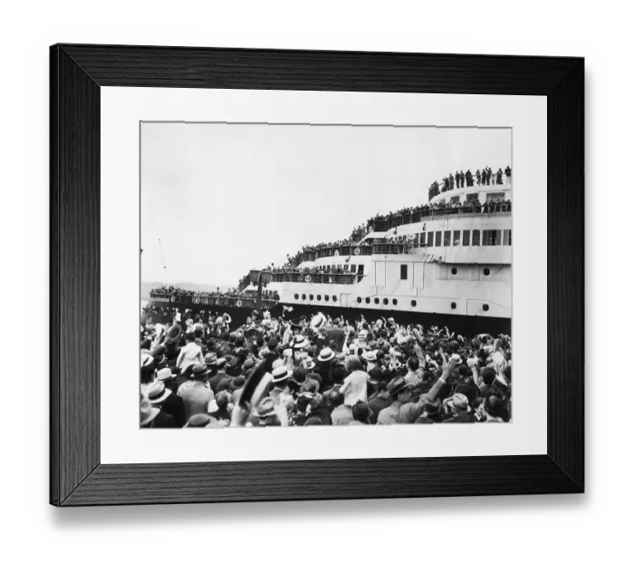 Framed Print : Crowd Says Bon Voyage to Ocean Liner Framed Print : Crowd Says Bon Voyage to Ocean Liner