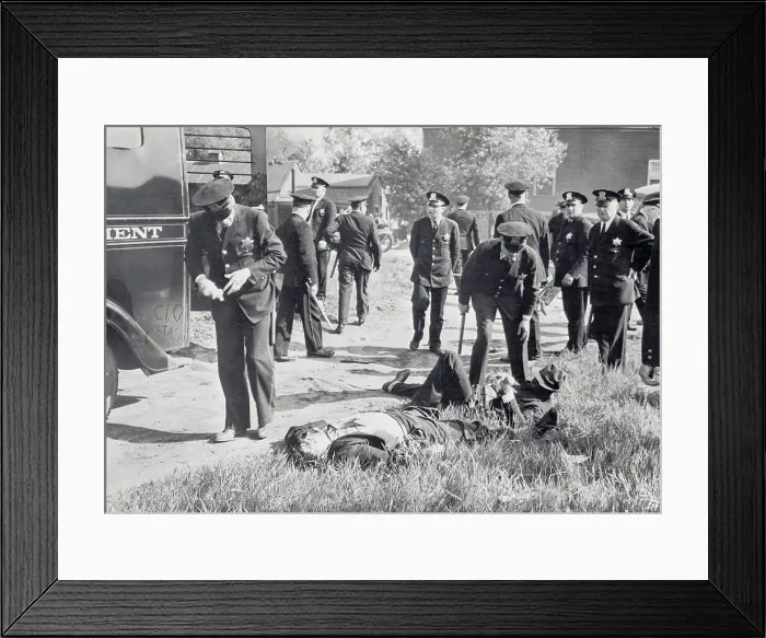 Framed Print : Police Tending Wounded Strikers Framed Print : Police Tending Wounded Strikers