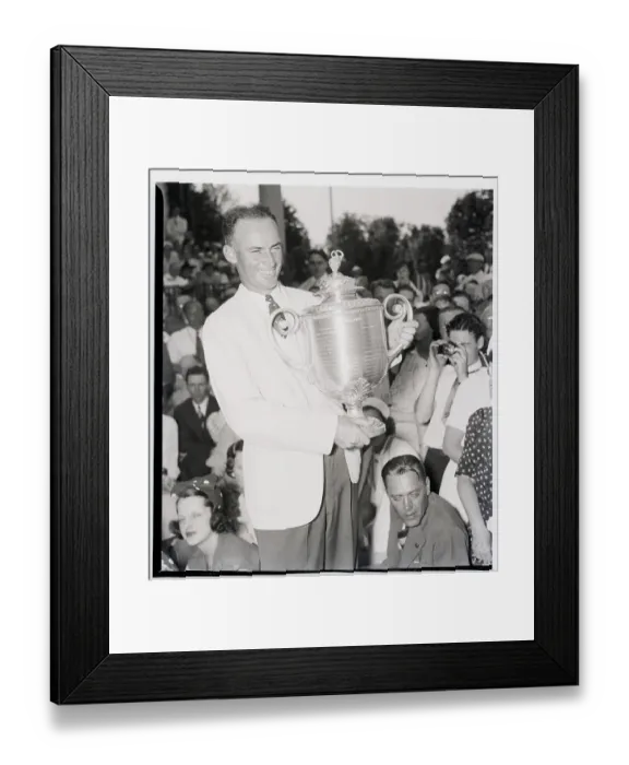 Framed Print : Denny Shute Holding Golf Trophy Framed Print : Denny Shute Holding Golf Trophy