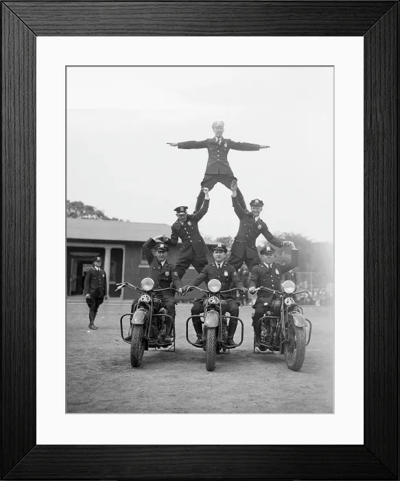 Framed Print : Motorcycle Officers Form Human Pyramid Framed Print : Motorcycle Officers Form Human Pyramid