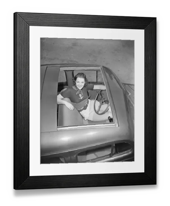 Framed Print : Overhead Woman Sitting In Nash with Sunroof Framed Print : Overhead Woman Sitting In Nash with Sunroof