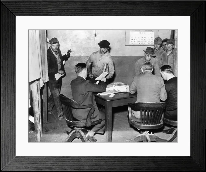 Framed Print : Steel Workers Vote as Government Watches Framed Print : Steel Workers Vote as Government Watches
