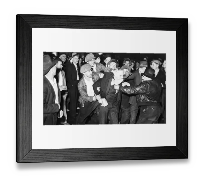 Framed Print : Steel Worker Bites Picketer During Labor Strike Framed Print : Steel Worker Bites Picketer During Labor Strike