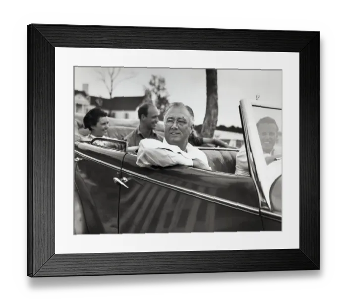 Framed Print : FDR Leaning Out of Open Car as Son Drives Framed Print : FDR Leaning Out of Open Car as Son Drives
