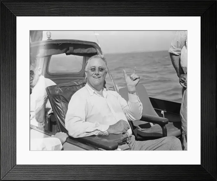 Framed Print : President Franklin Roosevelt with Pipe on Fishing Boat Framed Print : President Franklin Roosevelt with Pipe on Fishing Boat
