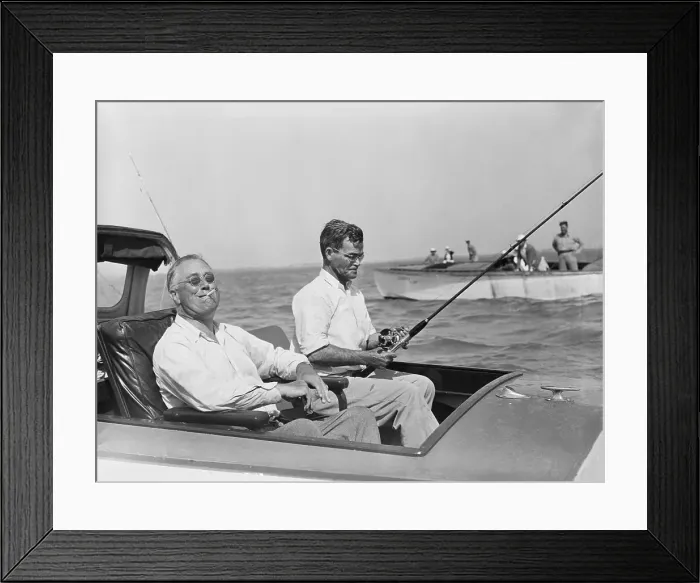 Framed Print : Franklin D. Roosevelt Fishing with Acquaintance in Boat Framed Print : Franklin D. Roosevelt Fishing with Acquaintance in Boat