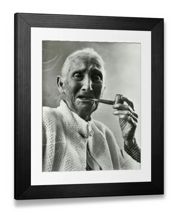 Framed Print : Grandma Martha Weeks Puffing on Pipe