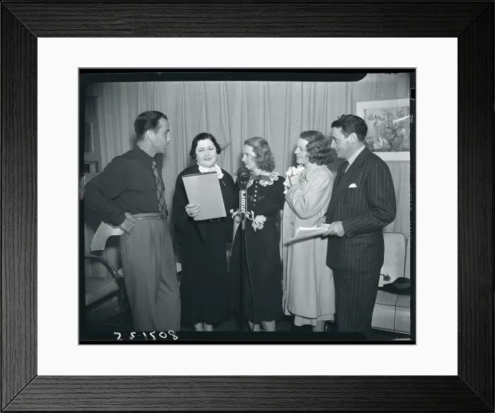 Framed Print : Bette Davis and Humphrey Bogart With Others at Radio Broadcast Framed Print : Bette Davis and Humphrey Bogart With Others at Radio Broadcast
