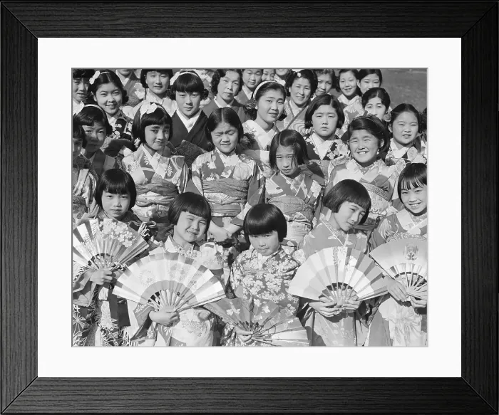 Framed Print : Group of Children in Kimonos with Fans Framed Print : Group of Children in Kimonos with Fans