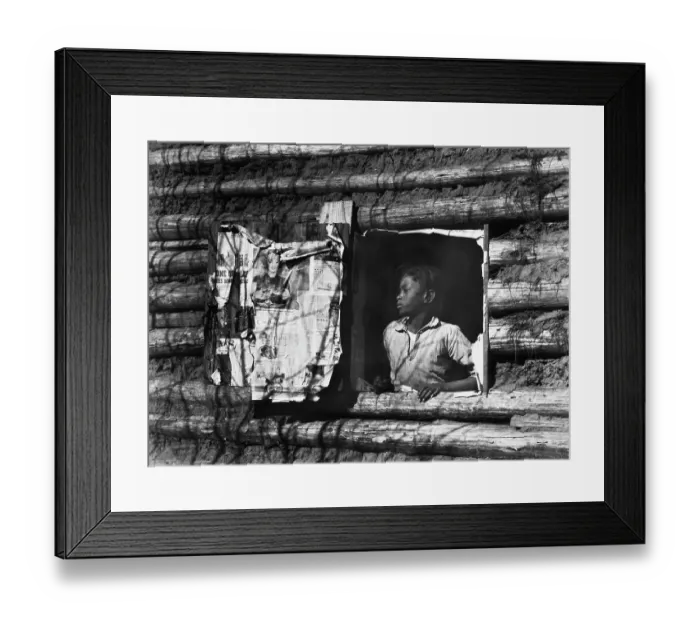 Framed Print : Girl at Log Cabin Window Framed Print : Girl at Log Cabin Window