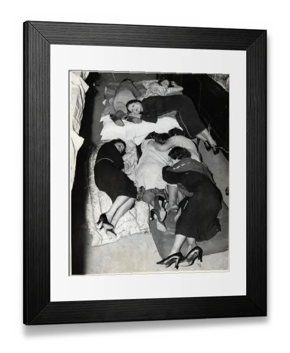 Framed Print : Women Strikers Sleep Together in Store Framed Print : Women Strikers Sleep Together in Store