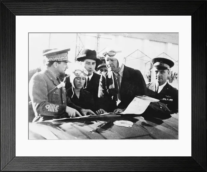 Framed Print : Charles and Anne Lindbergh Conferring with Italo Balbo Framed Print : Charles and Anne Lindbergh Conferring with Italo Balbo