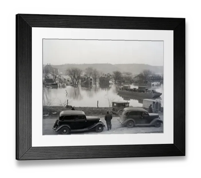 Framed Print : Ferry Takes Cars To Bridge Surface;Flood Framed Print : Ferry Takes Cars To Bridge Surface;Flood