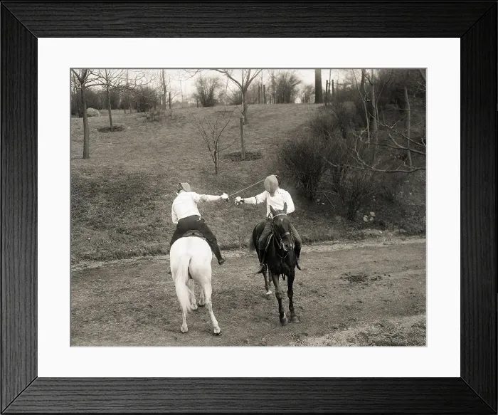 Framed Print : Men Fencing on Horseback in Central Park Framed Print : Men Fencing on Horseback in Central Park