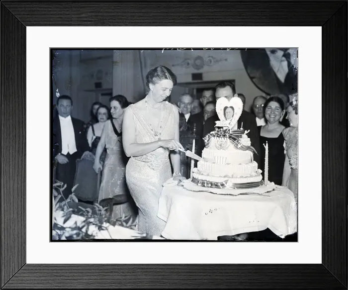 Framed Print : Eleanor Roosevelt Cuts Cake at Birthday Ball Framed Print : Eleanor Roosevelt Cuts Cake at Birthday Ball