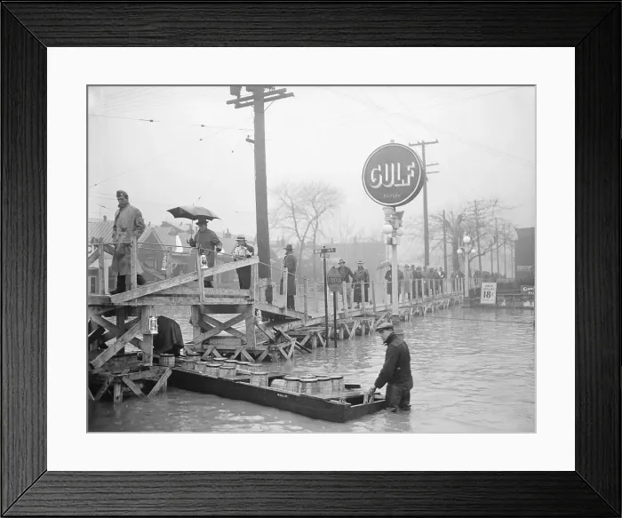 Framed Print : Walking On Temp Bridge Over Floodwater Framed Print : Walking On Temp Bridge Over Floodwater