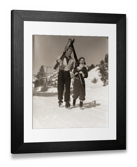 Framed Print : John Wayne and Barbara Read on Ski Slopes Framed Print : John Wayne and Barbara Read on Ski Slopes