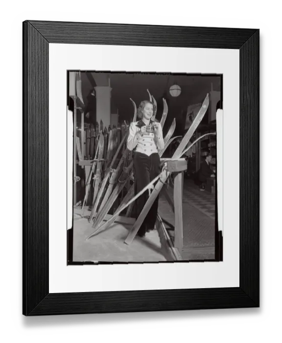 Framed Print : Kitty Carlisle Drinking Tea with Skis