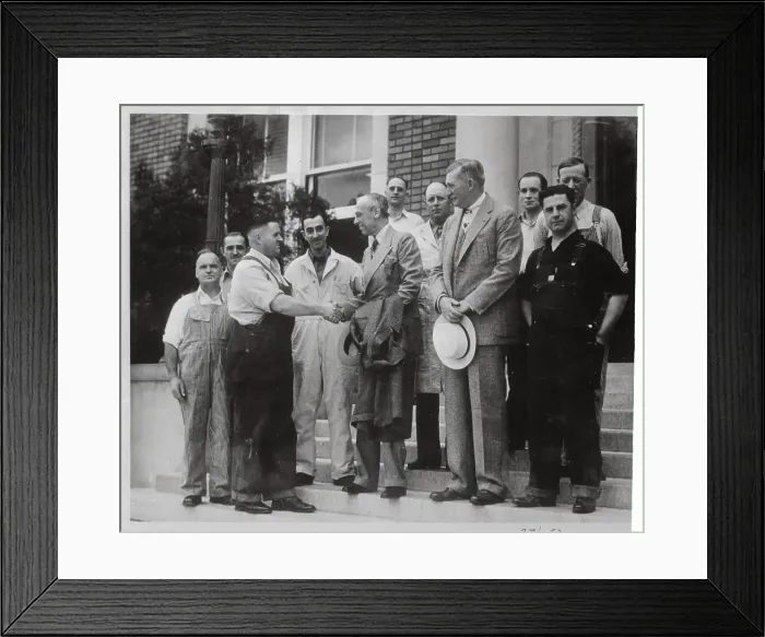 Framed Print : Alfred Sloan Shaking Hands with Employee Framed Print : Alfred Sloan Shaking Hands with Employee