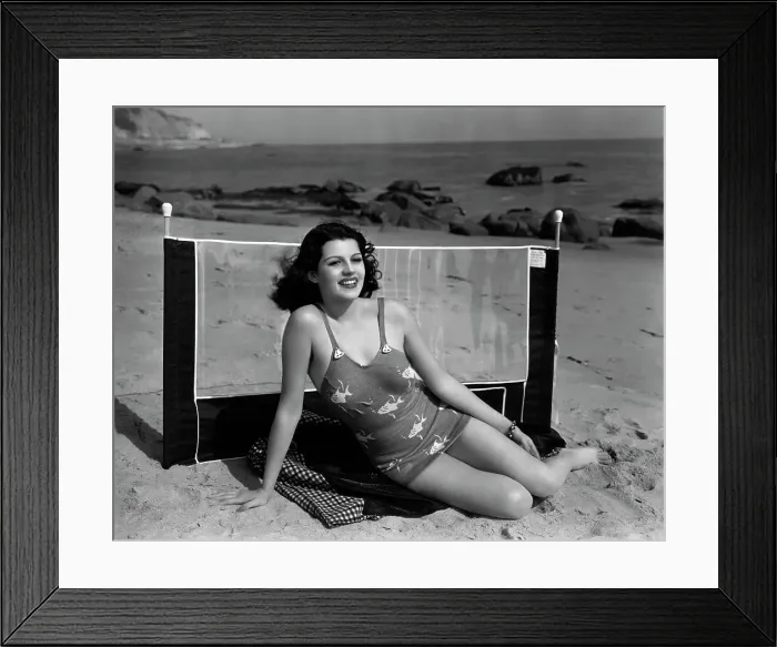 Framed Print : R.Hayworth In Swimsuit @Beach Fulllength Framed Print : R.Hayworth In Swimsuit @Beach Fulllength