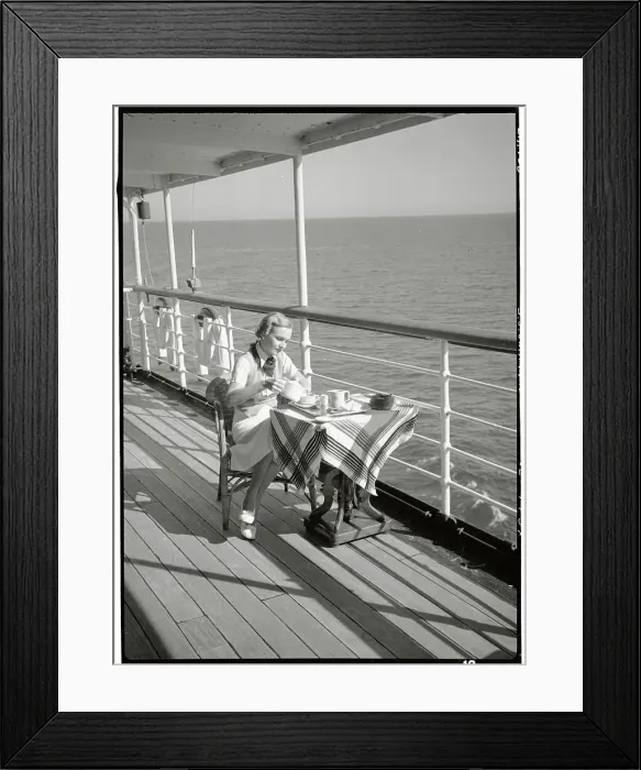 Framed Print : Female Passenger Having Tea Alone on Cruise Ship Framed Print : Female Passenger Having Tea Alone on Cruise Ship