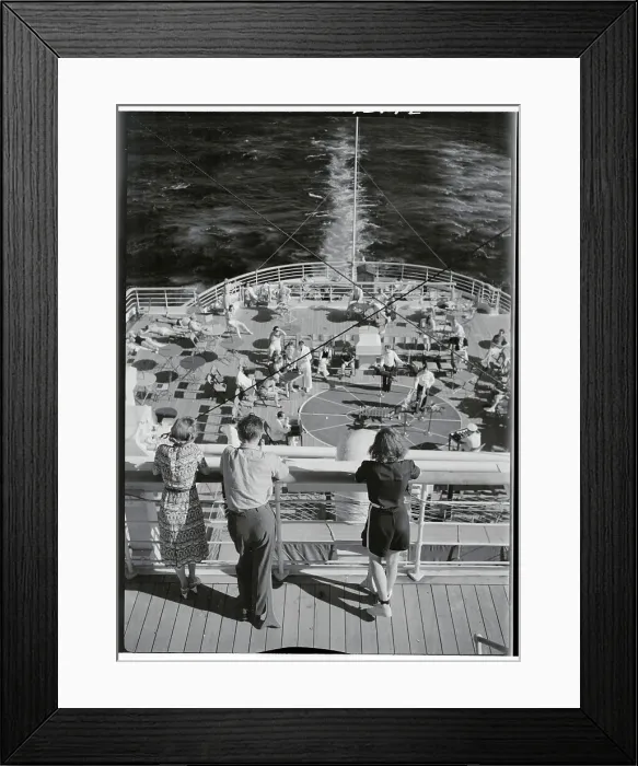 Framed Print : Passengers on Upper Deck Gazing out on Cruise Ship
