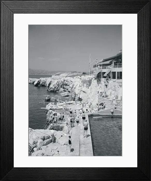 Framed Print : Bathers Standing on Rocky Seaport Framed Print : Bathers Standing on Rocky Seaport