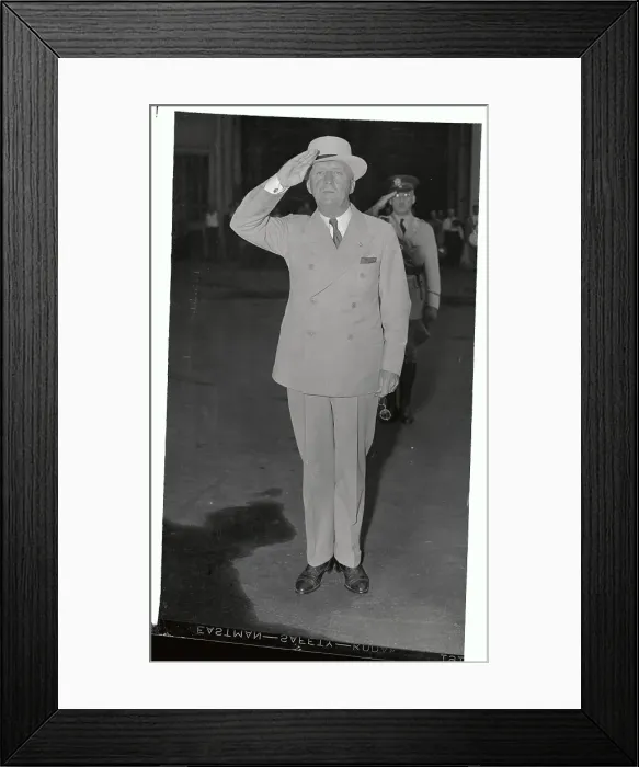 Framed Print : Major General Hugh Drum Saluting in Civilian Suit Framed Print : Major General Hugh Drum Saluting in Civilian Suit