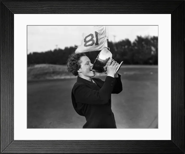 Framed Print : Patty Berg Drinking from Golf Trophy Framed Print : Patty Berg Drinking from Golf Trophy