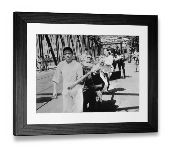 Framed Print : Son and Daughter Carrying Invalid Mother Framed Print : Son and Daughter Carrying Invalid Mother