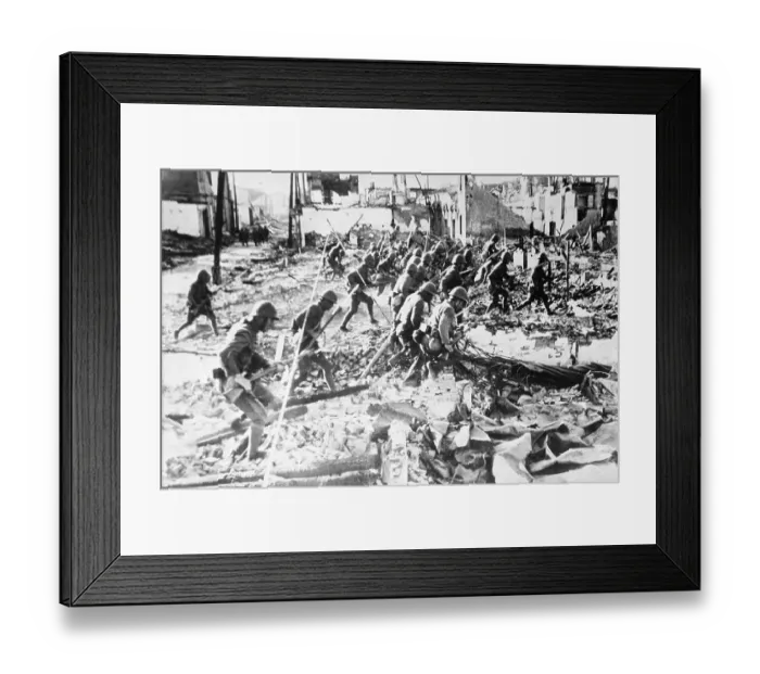 Framed Print : Japanese Troops Advancing Through War Torn Shanghai