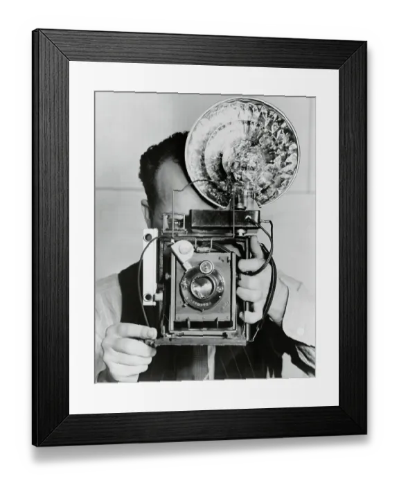 Framed Print : Photographer with a Flash Bulb Camera Framed Print : Photographer with a Flash Bulb Camera