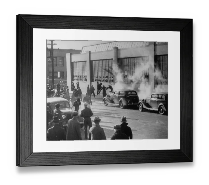 Framed Print : Auto Strikers Rioting in 1937 Framed Print : Auto Strikers Rioting in 1937