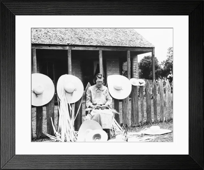 Framed Print : Cajun Woman Weaving Hats Framed Print : Cajun Woman Weaving Hats