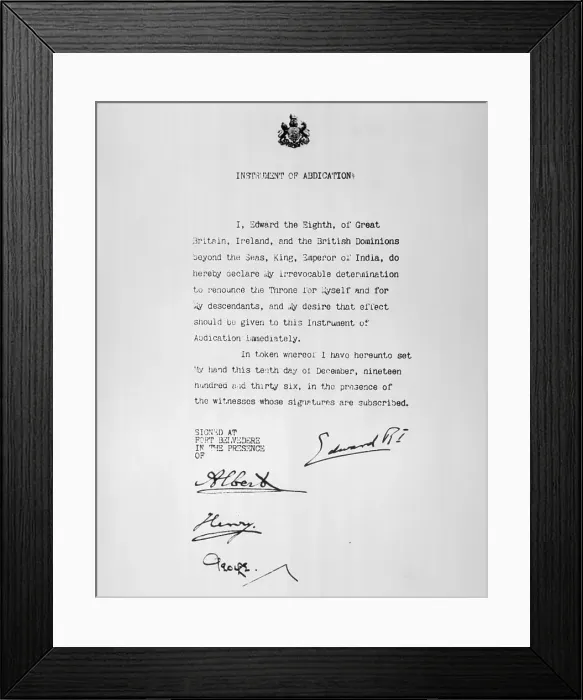 Framed Print : Edward VIII's Abdication Document Framed Print : Edward VIII's Abdication Document