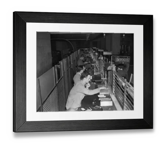 Framed Print : Bank Tellers Working Framed Print : Bank Tellers Working