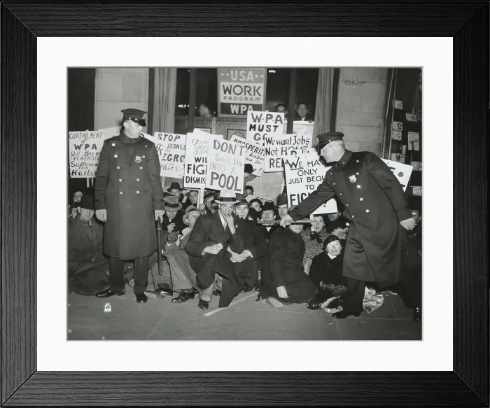 Framed Print : Protesters Against WPA Job Cuts with Police