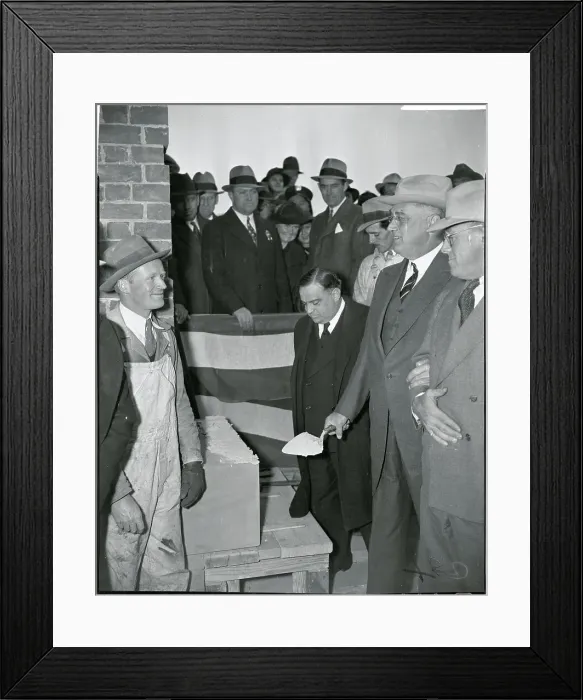 Framed Print : Franklin Roosevelt Holding Trowel