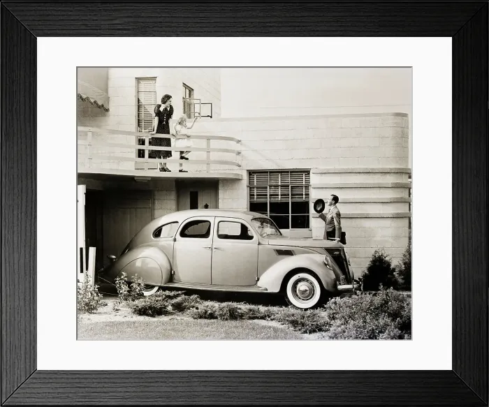 Framed Print : Lincoln Zephyr and Modern House Framed Print : Lincoln Zephyr and Modern House